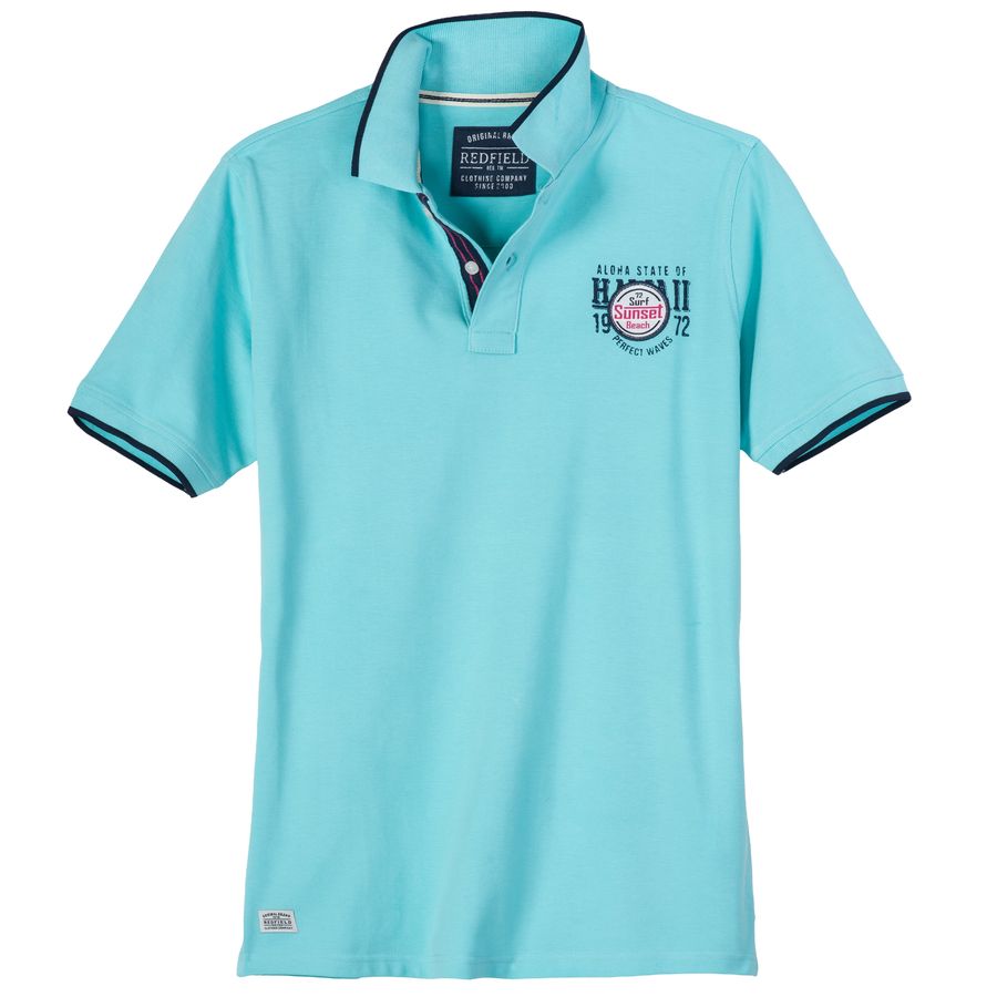 Redfield Übergröße Poloshirt türkis Patch Sunset