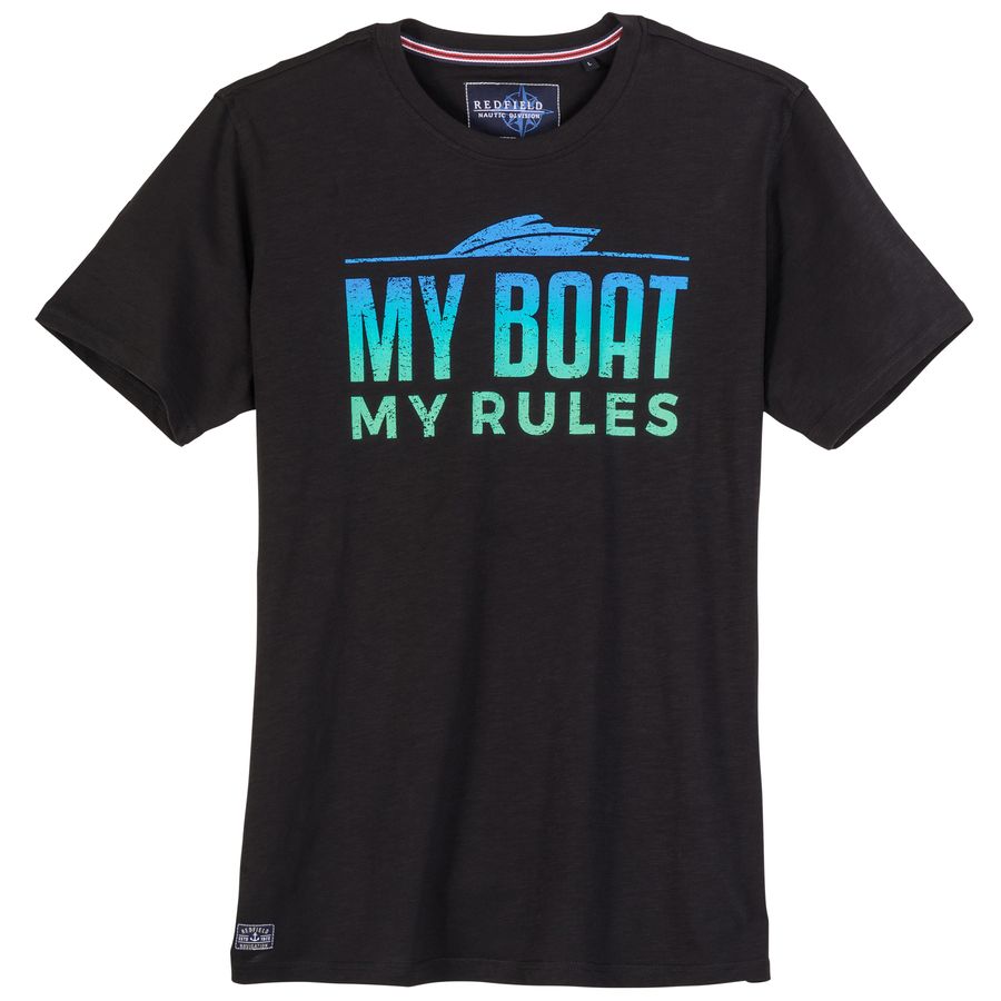 Redfield Übergrößen T-Shirt Print Boat schwarz