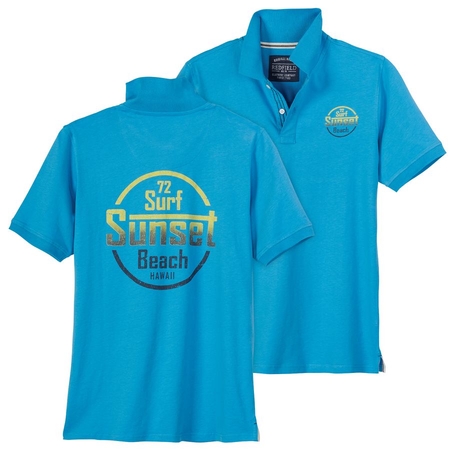 Redfield Übergröße Poloshirt türkisblau Rückenprint