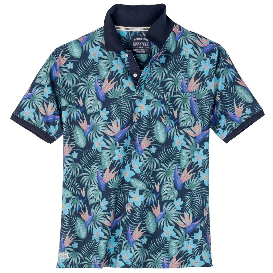 Redfield Übergrößen Poloshirt navy-oliv-türkis Print