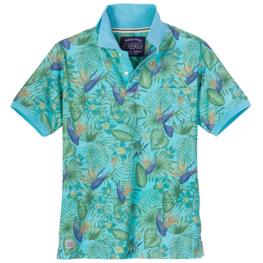 Redfield Übergrößen Poloshirt türkis-oliv-gelb Print