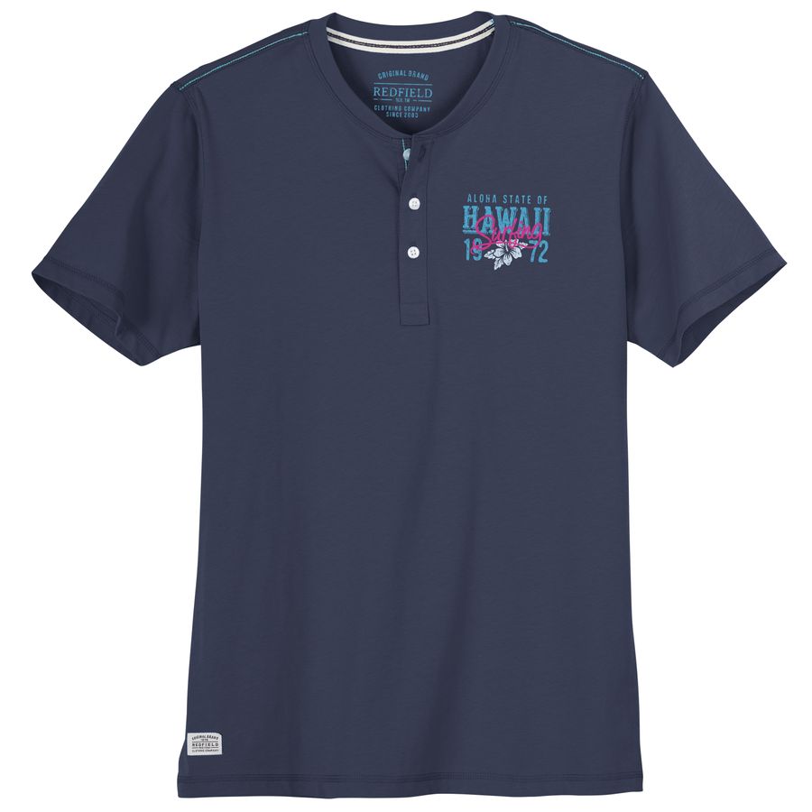 Redfield Übergrößen Henley T-Shirt denimblau Print