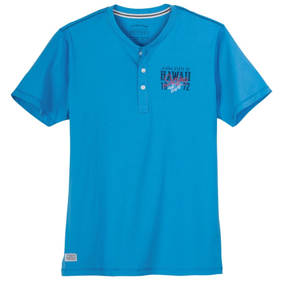 Redfield Übergrößen Henley T-Shirt türkisblau Print