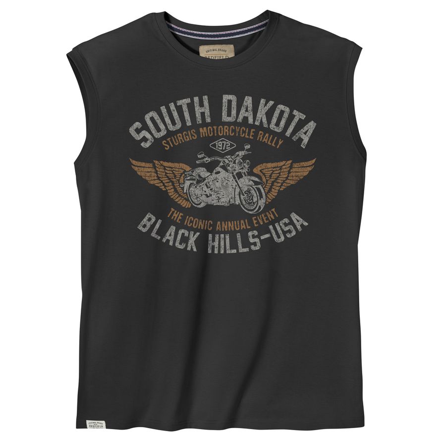 Redfield Übergrößen Muskelshirt Vintageprint schwarz