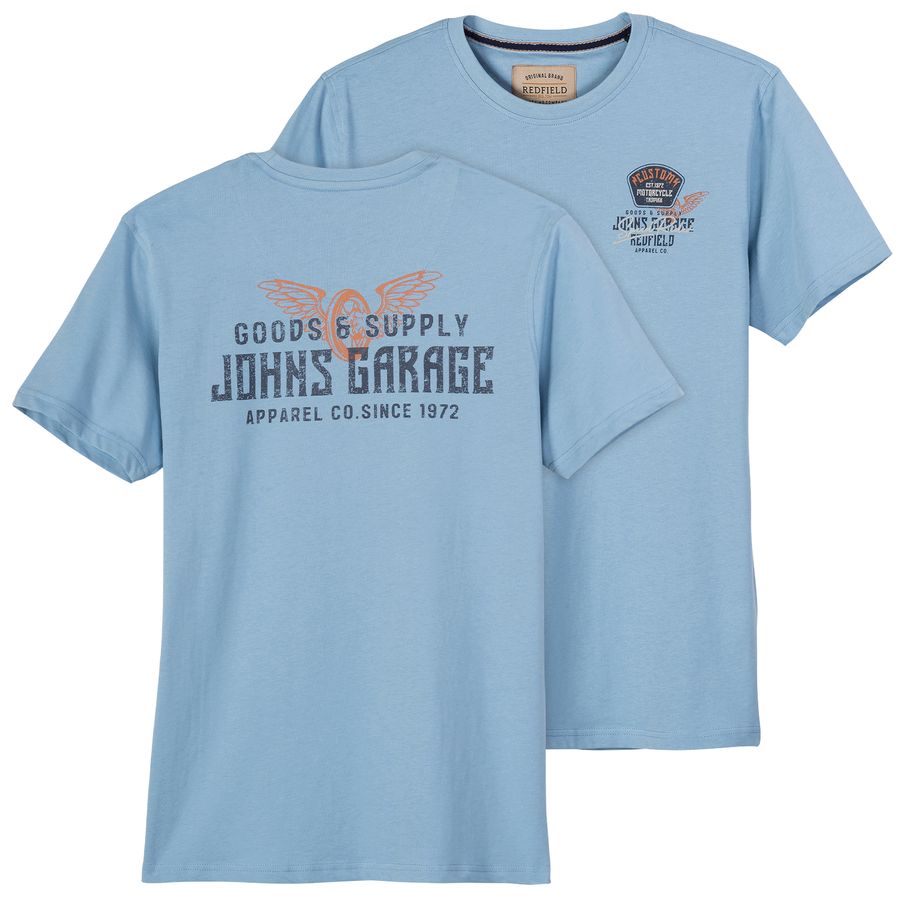 Redfield XXL T-Shirt Rückenprint hellblau Garage