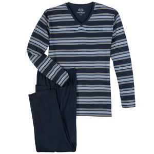 Ceceba XXL Pyjama lang V-Neck blau-senfgelb gestreift