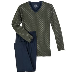 Ceceba XXL Pyjama lang V-Neck navy-oliv Allovermuster