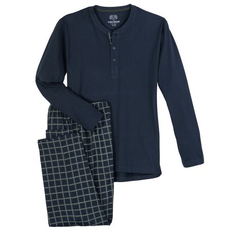 Ceceba Pyjama lang Henley navy/kariert Übergröße