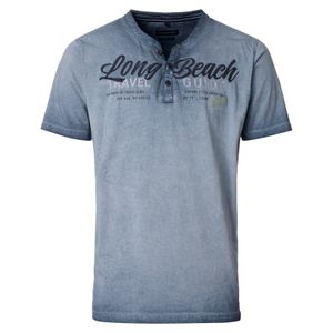 CasaModa Henley T-Shirt blau Used-Look Print Übergröße