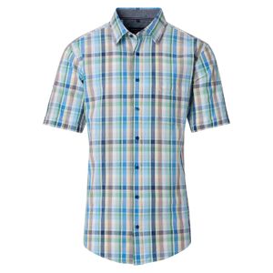 CasaModa Seersucker XXL Kurzarmhemd grün-blau-gelb