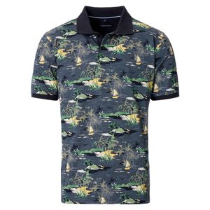 CasaModa Poloshirt navy-grün-gelb Muster Übergröße