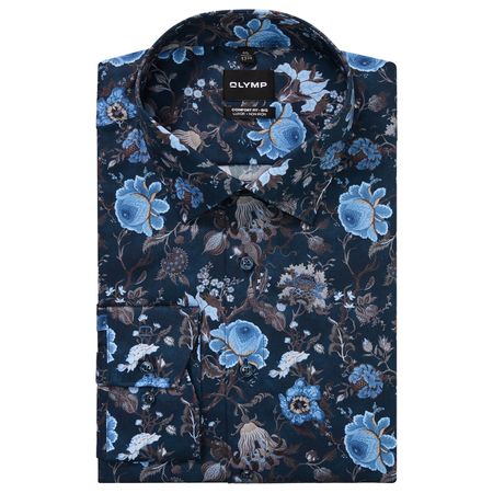 Olymp Übergröße Langarmhemd bügelfrei blau-braun floral
