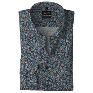 Olymp XXL Langarmhemd bügelfrei blau-weinrot floral