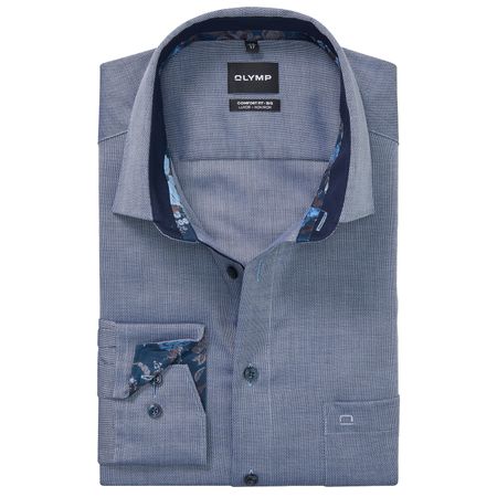 Olymp Übergrößen Langarmhemd bügelfrei blau Struktur