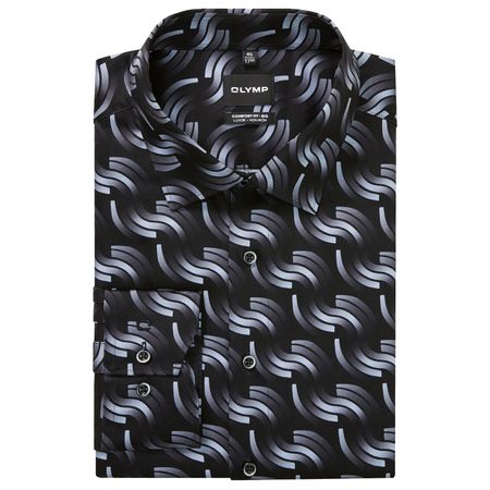 Olymp Übergrößen Langarmhemd bügelfrei schwarz-grau