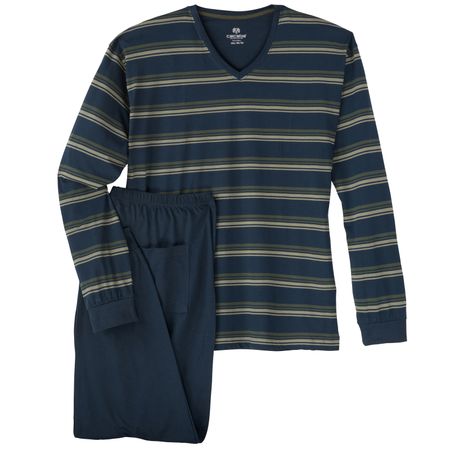 Ceceba XXL Pyjama lang V-Neck navy-oliv gestreift Ceceba XXL Pyjama lang V-Neck navy-oliv gestreift