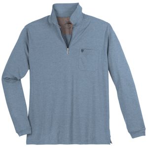 Hajo Zipper Langarm-Polo rauchblau melange Übergröße