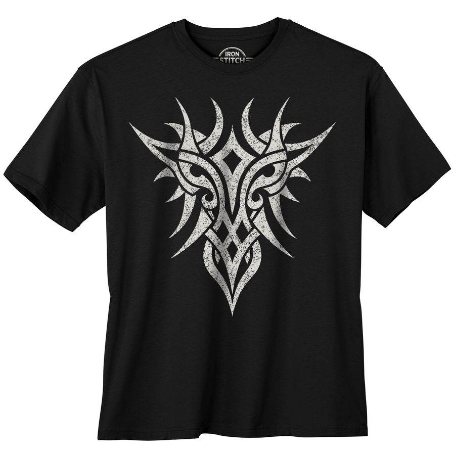 Iron Stitch Übergrößen T-Shirt schwarz Tribal-Print