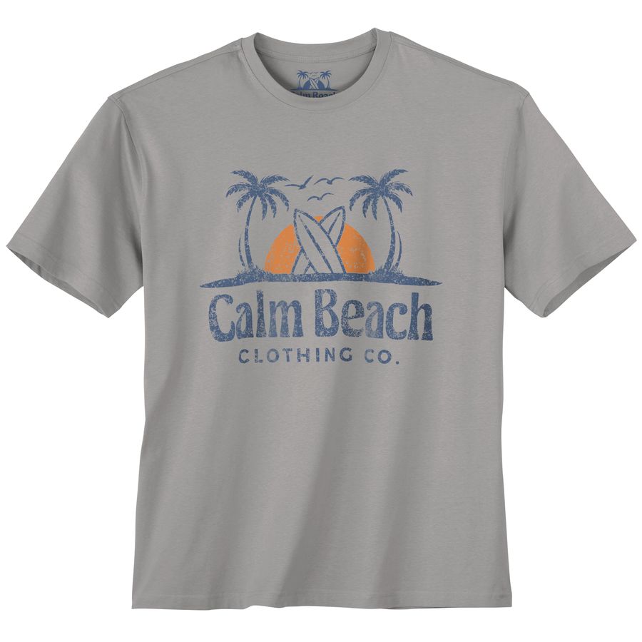 Calm Beach Übergrößen T-Shirt grau Logoprint Palmen