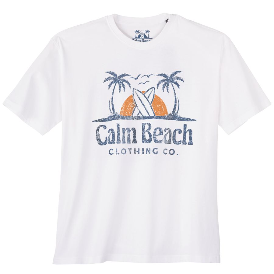 Calm Beach Übergrößen T-Shirt weiß Logoprint Palmen