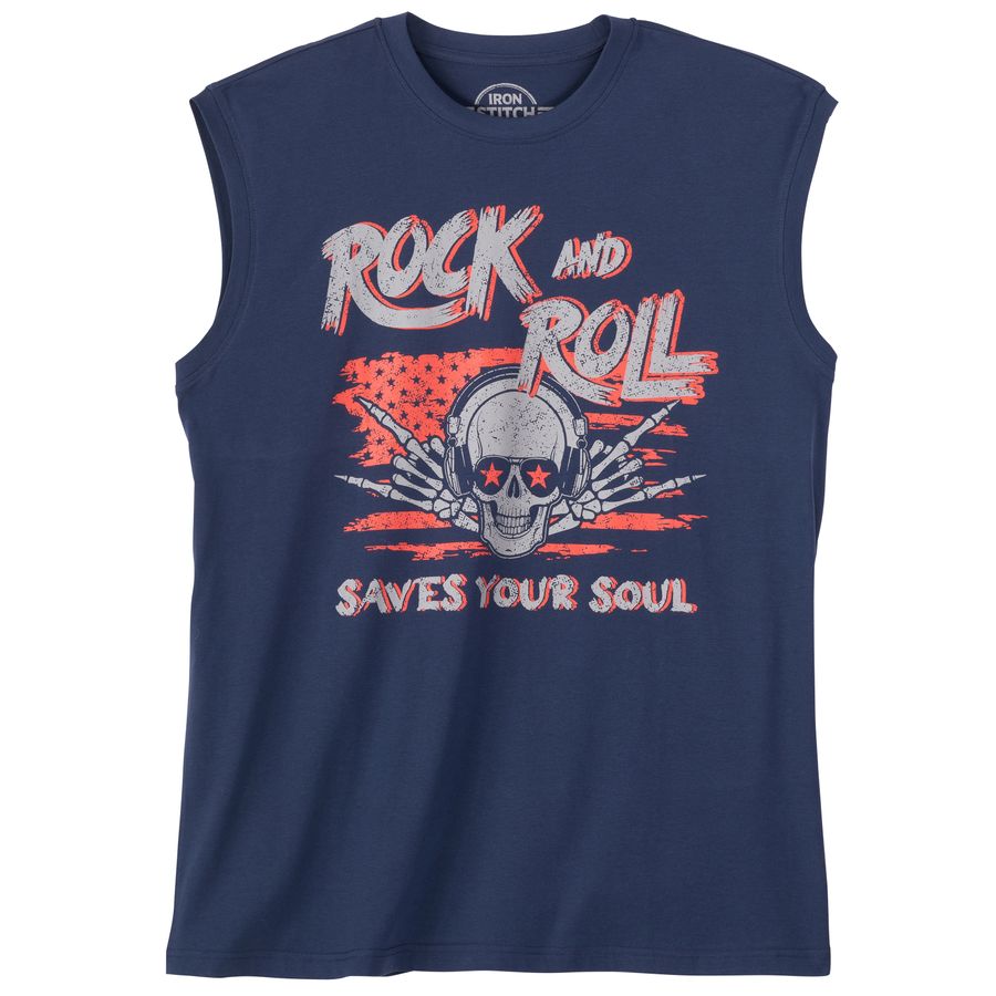 Iron Stitch Übergrößen Tanktop denimblau Rock Skull