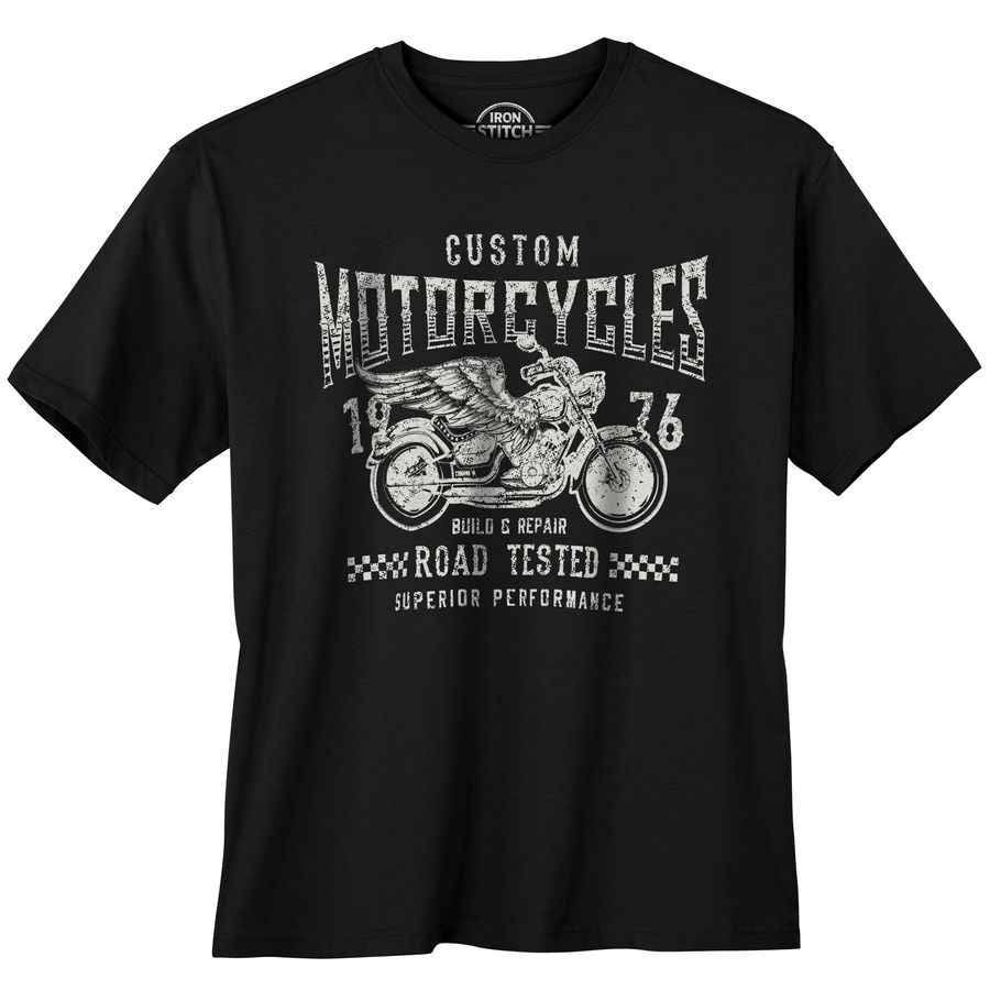 Iron Stitch Übergrößen T-Shirt schwarz Motorcycles