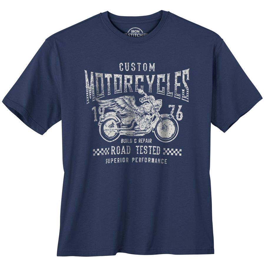 Iron Stitch Übergrößen T-Shirt denimblau Motorcycles