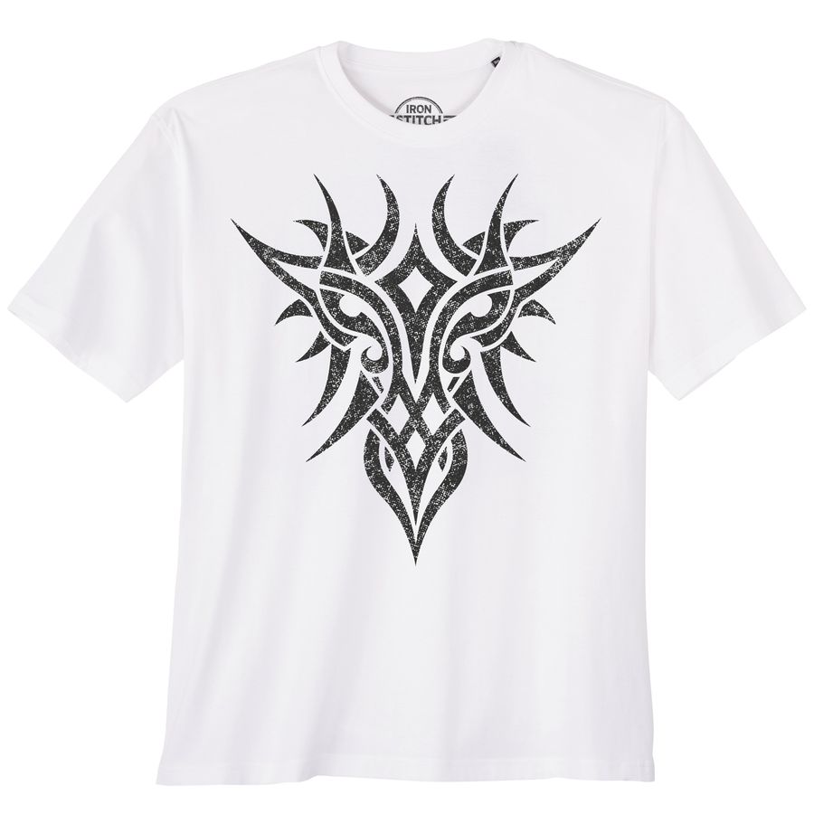 Iron Stitch Übergrößen T-Shirt weiß Tribal-Print