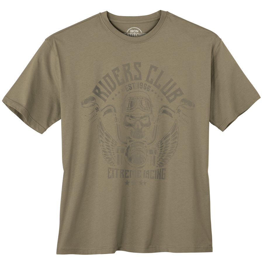 Iron Stitch Übergröße T-Shirt oliv Riders Club Print