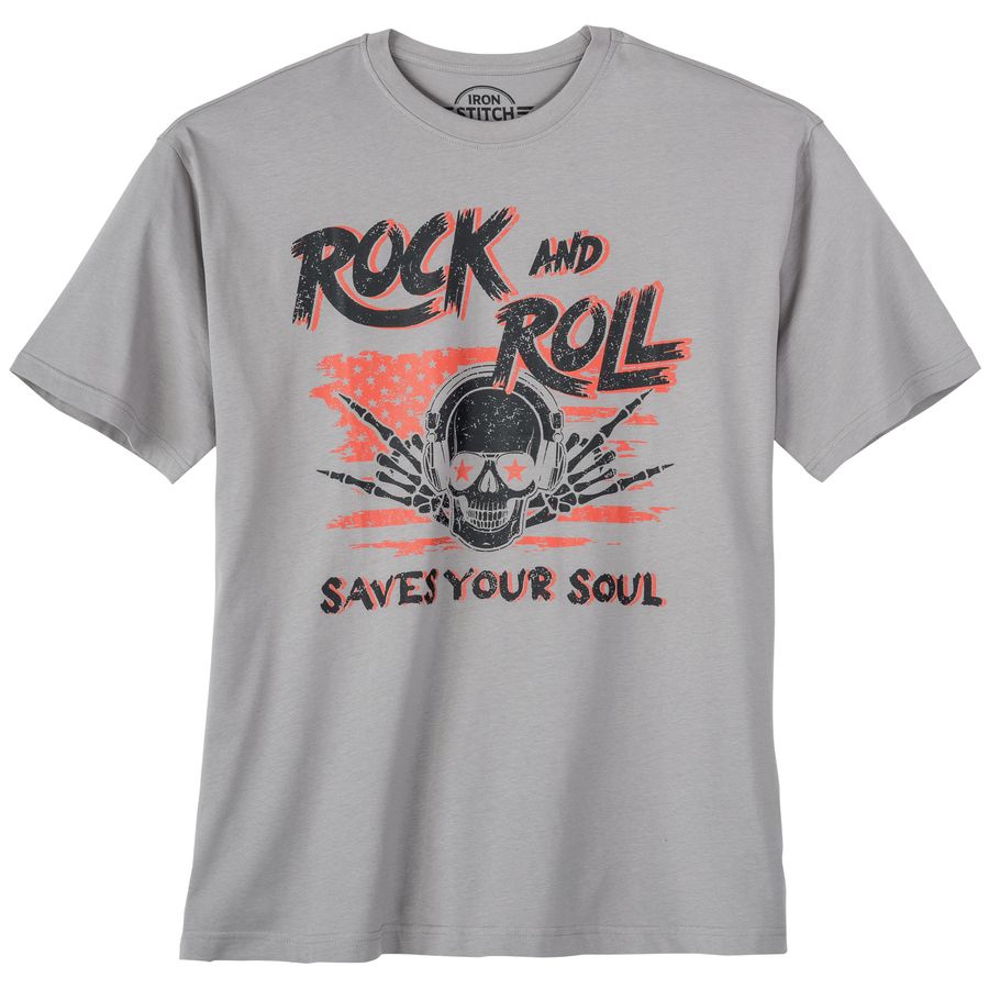 Iron Stitch Übergrößen T-Shirt grau Rock Skull