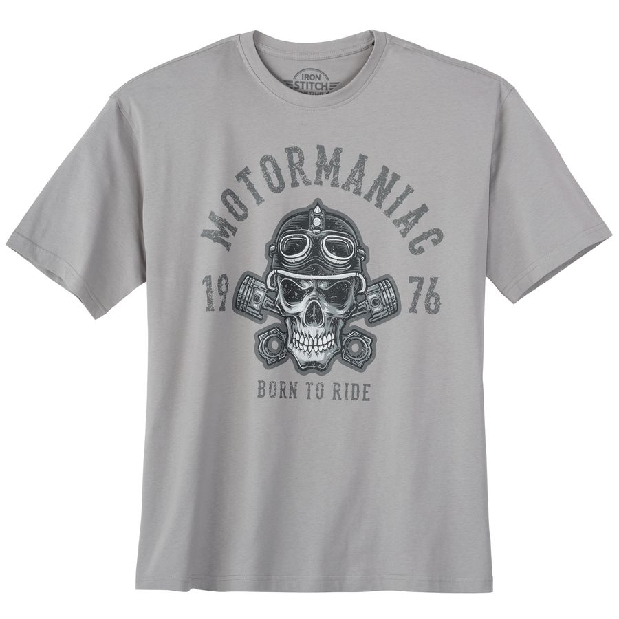Iron Stitch Übergrößen T-Shirt grau Motormaniac Skull