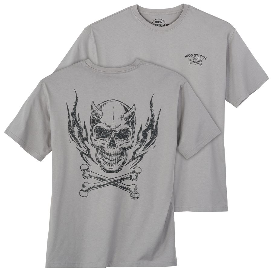 Iron Stitch Totenkopfprint Übergröße T-Shirt grau