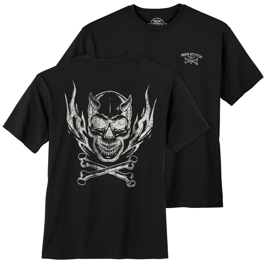 Iron Stitch Totenkopfprint Übergröße T-Shirt schwarz