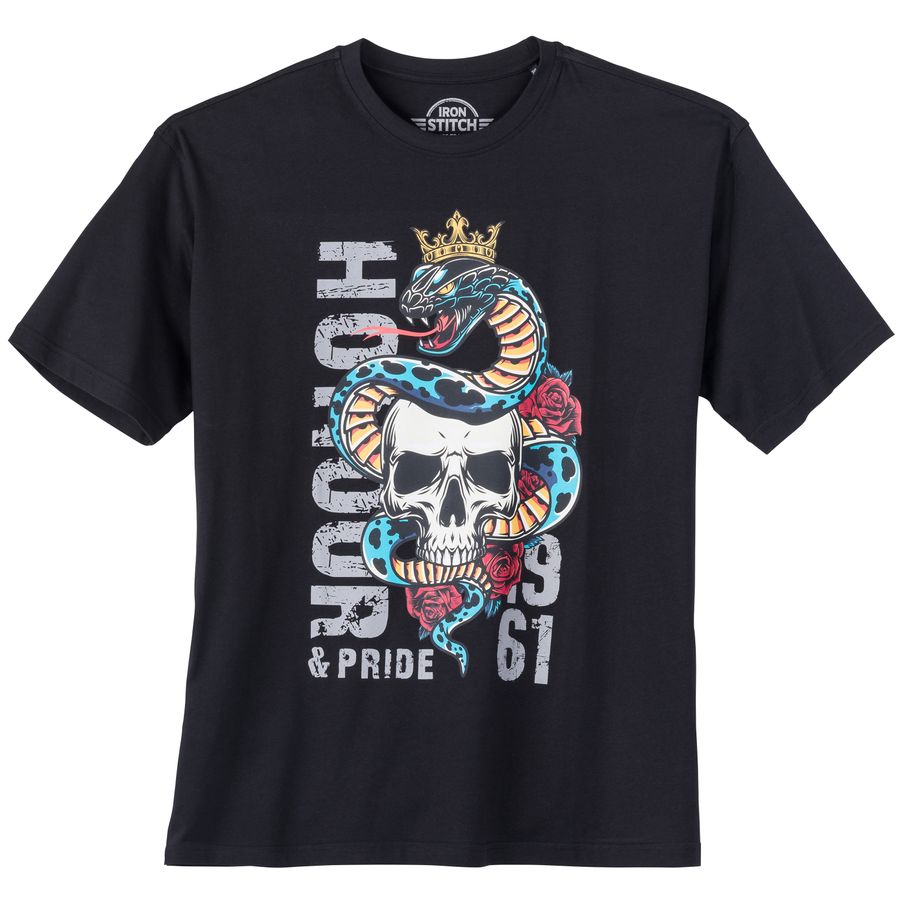 Iron Stitch Übergröße T-Shirt schwarz Totenkopfprint