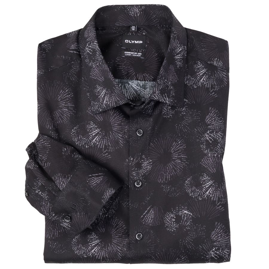 Olymp Übergrößen Businesshemd bügelfrei schwarz-grau