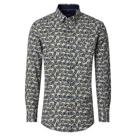 CasaModa Langarmhemd Übergrößen oliv-navy Muster