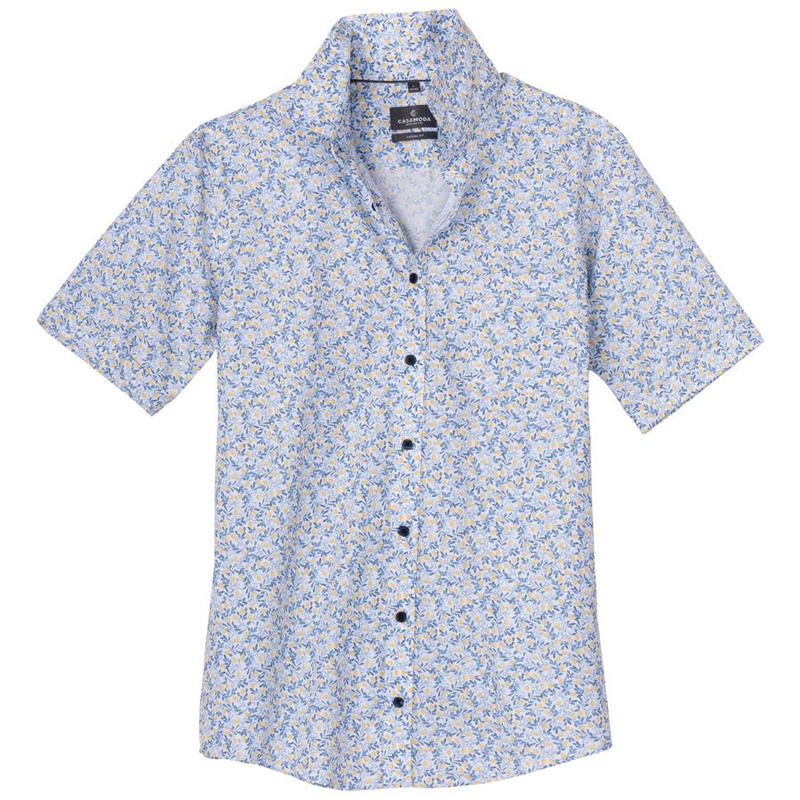 CasaModa Übergrößen Kurzarmhemd blau-gelb gemustert