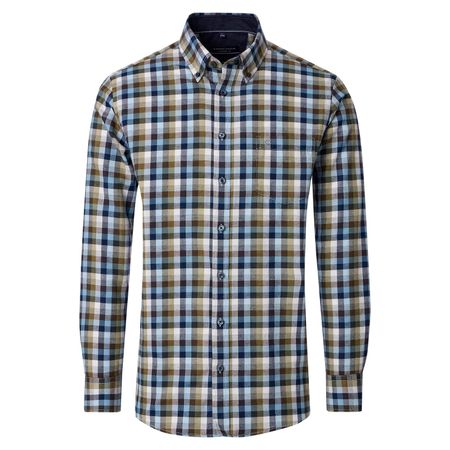 CasaModa Langarmhemd Übergrößen blau-oliv-weiß Karo