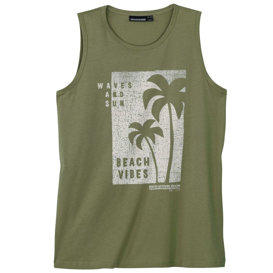 North Latitude Übergrößen Tanktop oliv Palmenprint