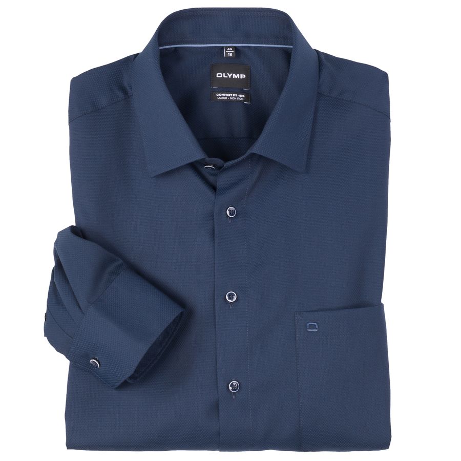 Olymp Übergrößen Langarmhemd bügelfrei navy Struktur