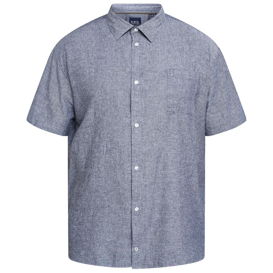 North Latitude Übergröße Leinen-Kurzarmhemd navy