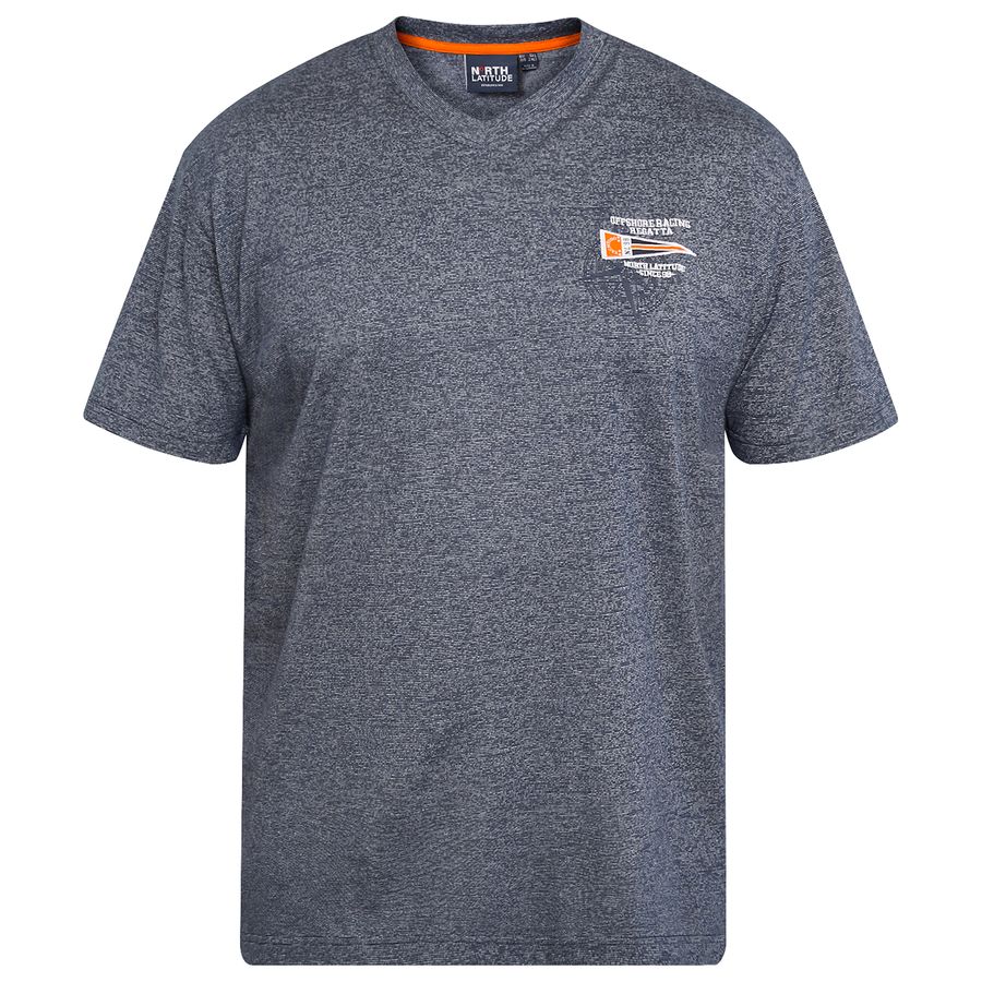 North Latitude Übergröße T-Shirt navy melange V-Neck