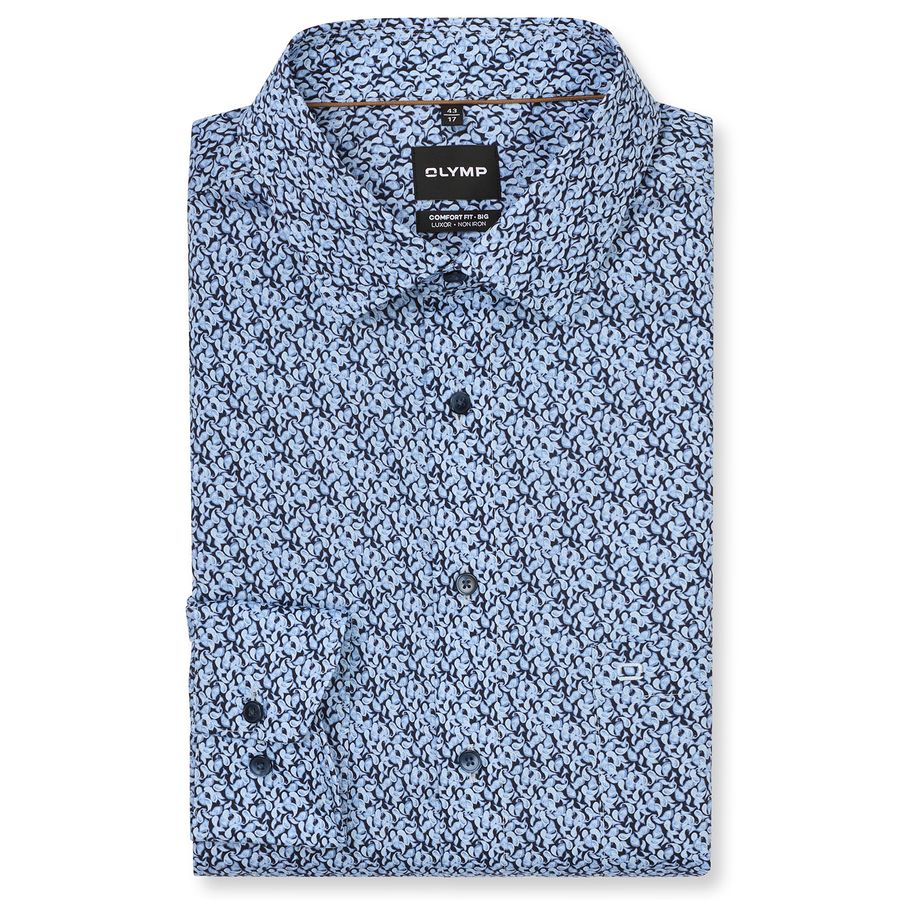 Olymp Übergrößen Langarmhemd Muster bügelfrei blau