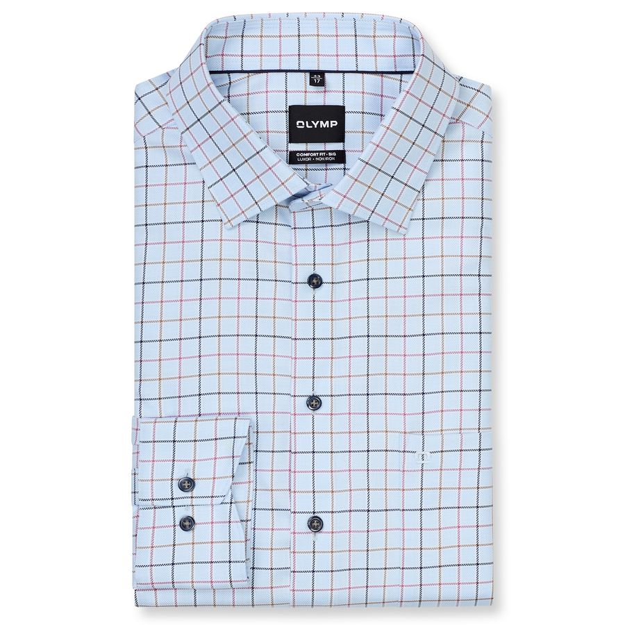 Olymp Übergrößen Langarmhemd blau-rot-braun kariert