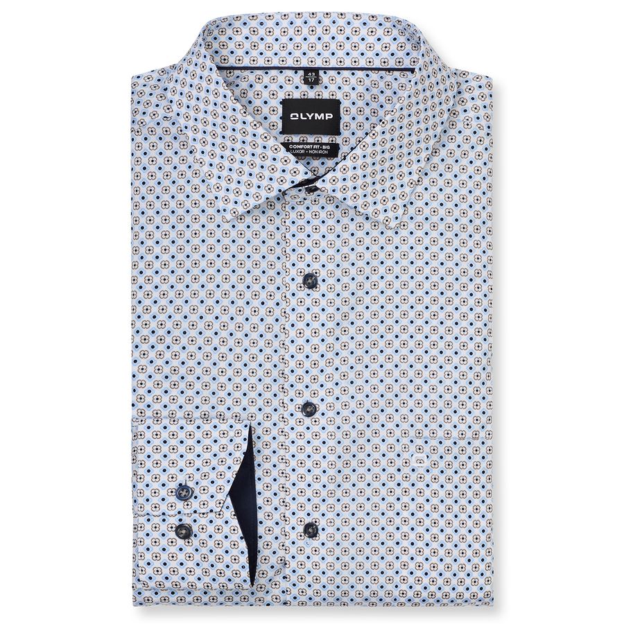 Olymp Übergrößen Langarmhemd blau-braun gemustert