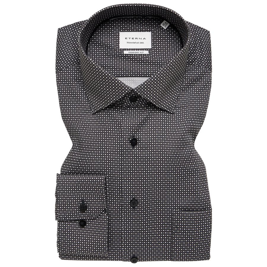 Eterna XXL Langarmhemd Muster bügelfrei grau-schwarz 