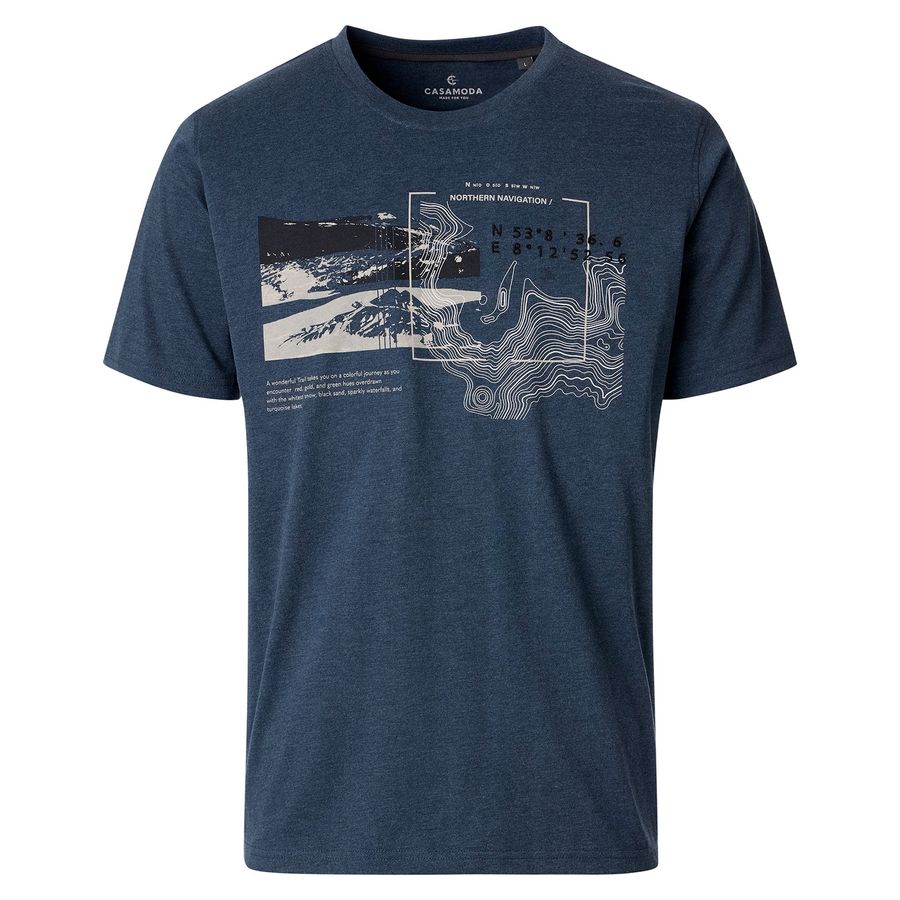 CasaModa T-Shirt blau melange Übergrößen Frontprint