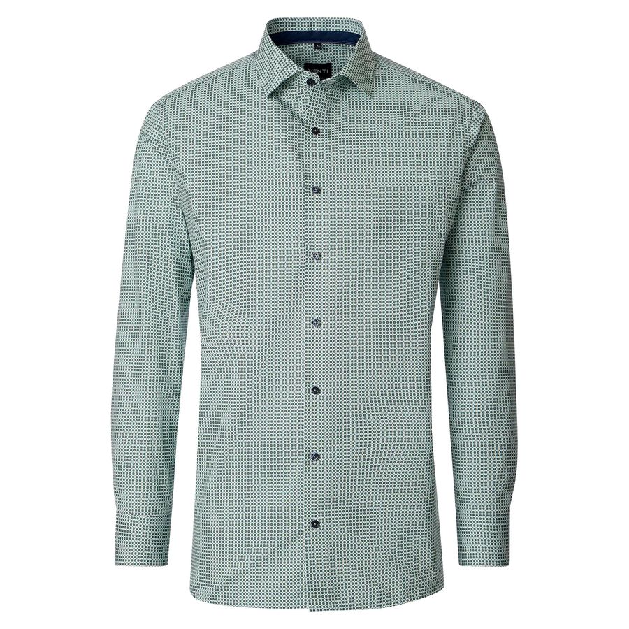Venti Übergrößen Langarmhemd grün-weiß gemustert