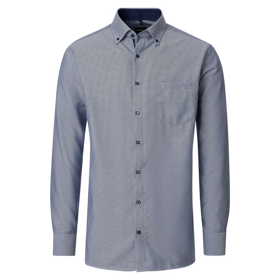 Venti Übergrößen Langarmhemd navy-weiß bügelfrei