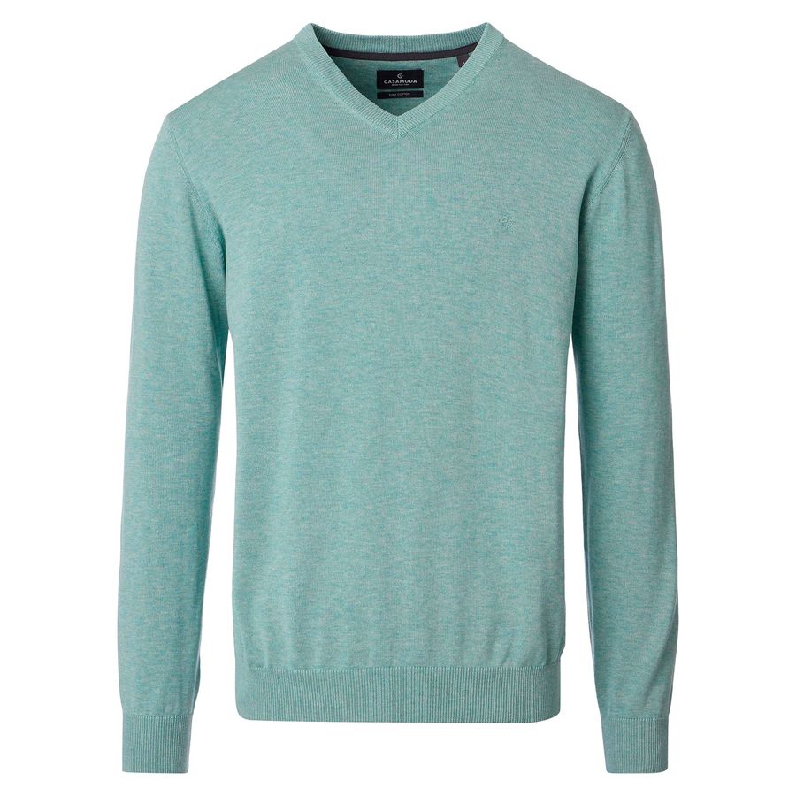 CasaModa Übergröße Pullover V-Neck hellgrün melange